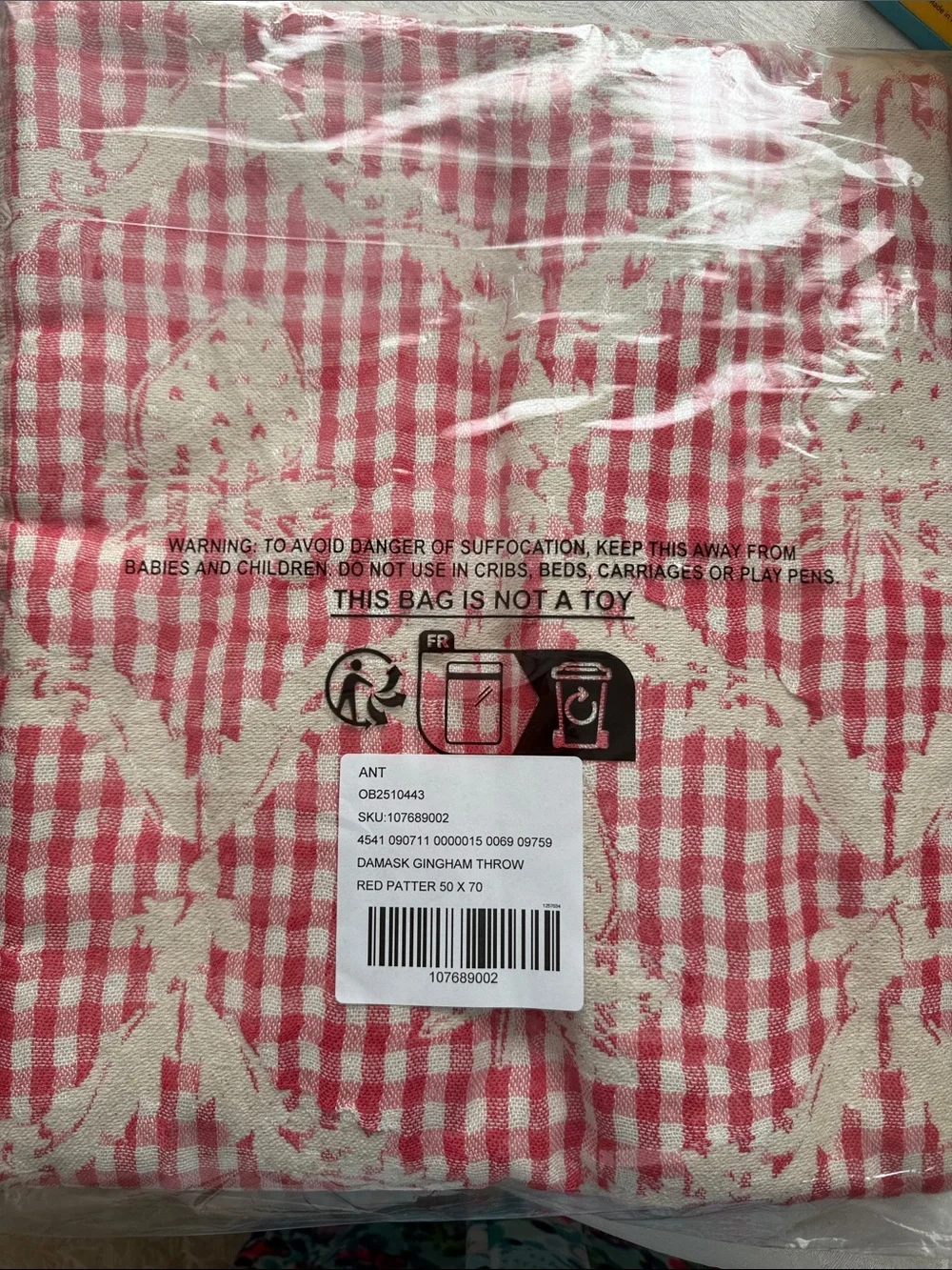 Anthropologie Pink & Cream Geometric Medallion Throw strawberry gingham
